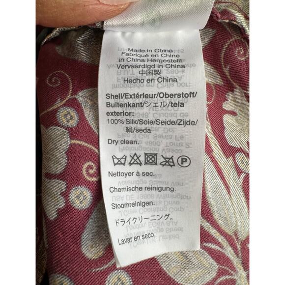 J. Crew Silk Button-Up Shirt in Botanical Cheetah Print Blouse Maroon Red Size 8 - Picture 12 of 12